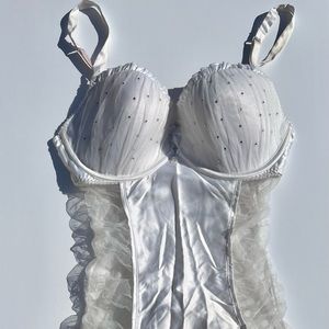 Victoria’s Secret vintage white lingerie dress, size 34D, shiny rhinestones